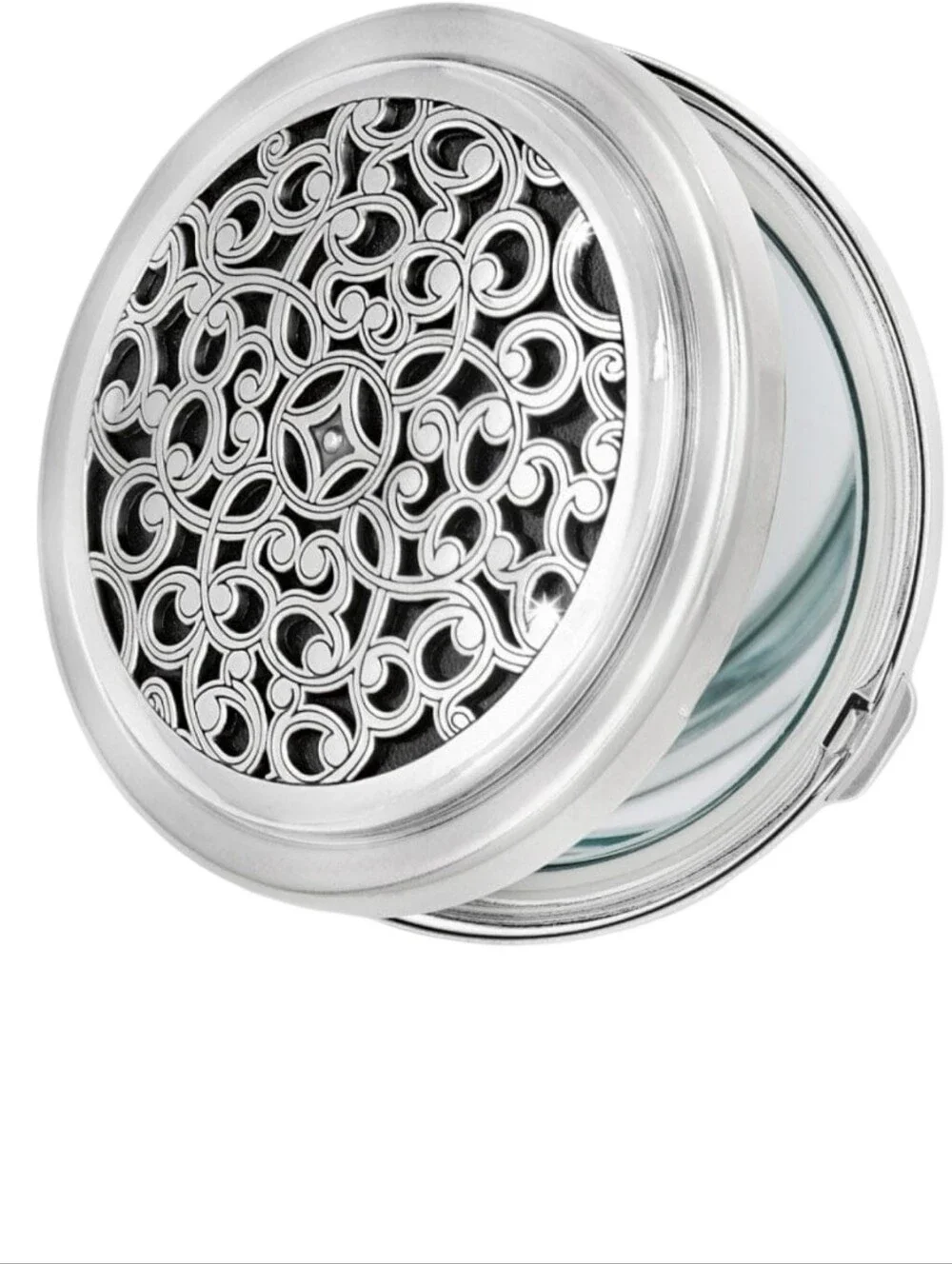 Brighton Ferrara Silver Filigree Round Dual Compact Mirror Travel Accessory